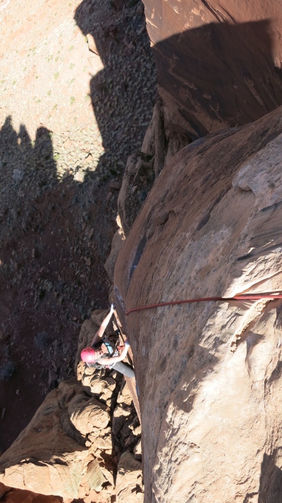 Strangely, the crux is on face holds with bolts...